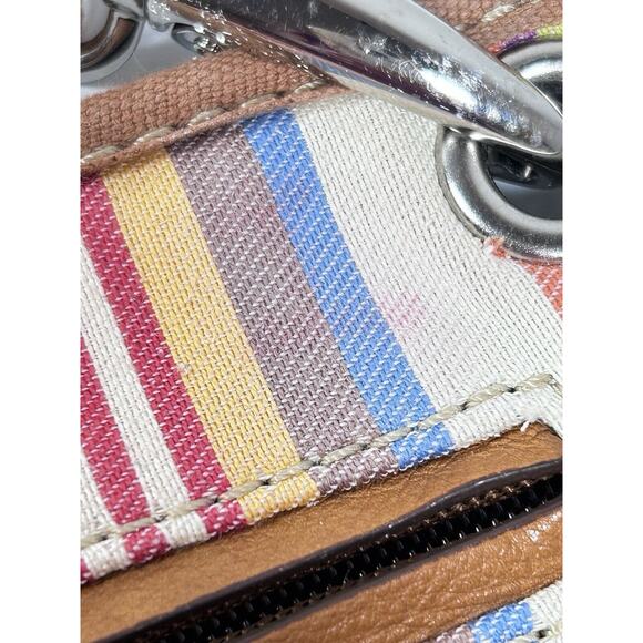 Fossil Canvas Fabric & Leather Crossbody Bag Purse Multicolor Geometric Stripe - Picture 6 of 13